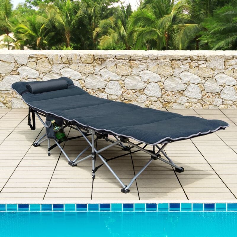 Lit de Camping Pliable 65 x 185 cm avec Matelas et Oreiller Amovibles Lit d'Appoint pour Camping/Randonnée Bleu design in