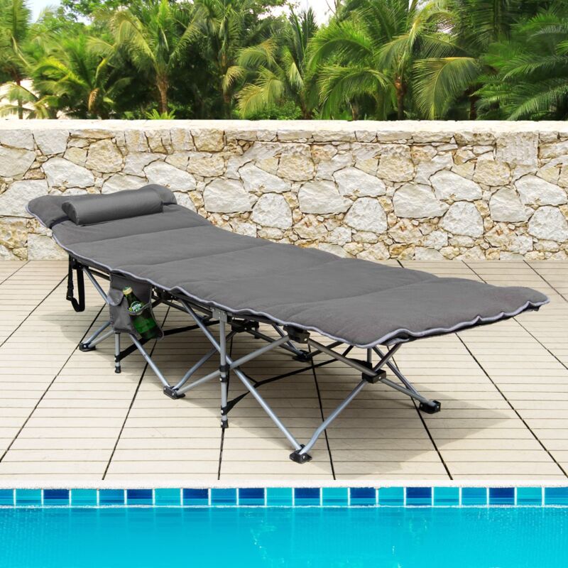 Lit de Camping Pliable 65 x 185 cm avec Matelas et Oreiller Amovibles Lit d'Appoint pour Camping/Randonnée Gris design in
