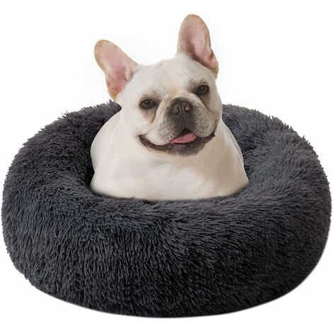 Lit de chat beignet câlin, 40 cm gris foncé chauffant rond en peluche tapis de coussin pour petits chiens et chats de taille moyenne, lit de couchage intérieur