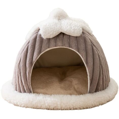 Lit De Grotte De Chat, Dessin Animé Maison Mignon, Tente avec Coussin Lavable Amovible, Chaud pour Chien et Chat Intérieur (35x35x32cm, Gris)