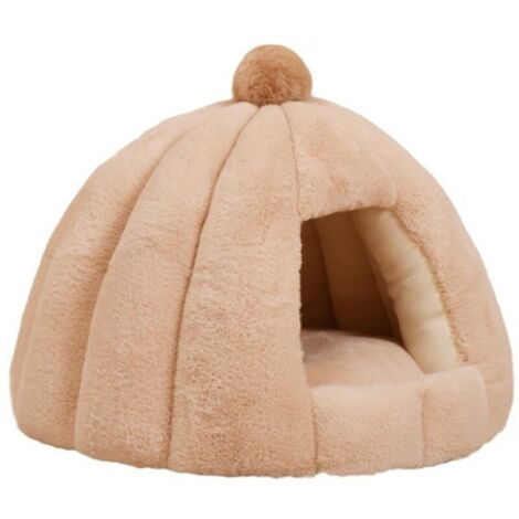 Lit De Grotte pour Animal De Compagnie avec Coussin Intérieur Lavable Amovible, Igloo De Chat en Peluche Doux Et Confortable (48x40cm, Kaki)
