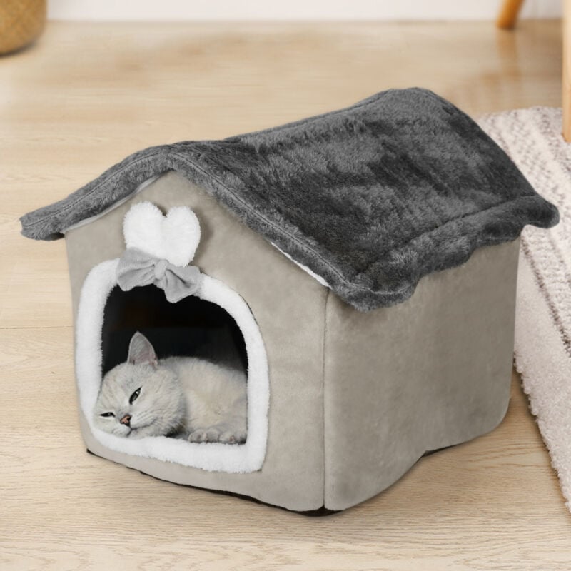 Lit De Grotte pour Chat, Lit De Chien Lavable, Niche De Chat en Peluche Chaud Et Confortable, Maison De Chat Pliable Et Confortable, Lit De Chien