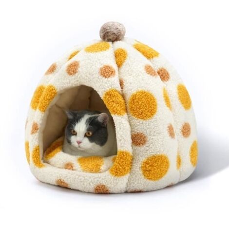 Lit De Grotte Pour Chat Niche Chat Interieur Lit Pour Animaux De Compagnie Tente Pour Chat - 41x41x45cm - Jaune