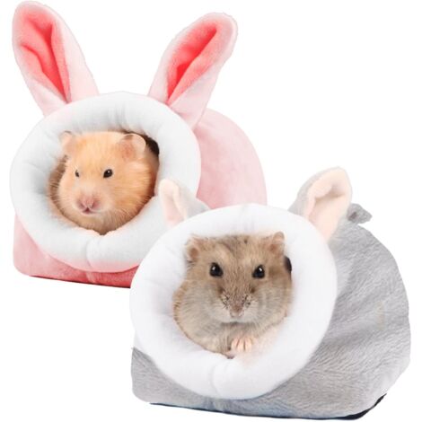 Lit de Hamster, 2PCS Lit Chaud Cochons d'Inde Doux avec Coussin Amovible en Peluche, Maison d'hiver pour Animaux pour Rat, Hamster Nain, Gerbille