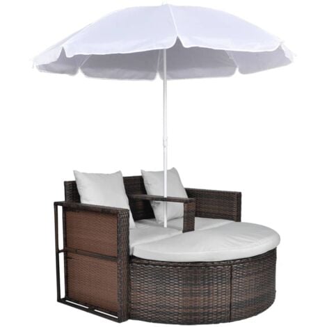 vidaXL Lit de Jardin avec Parasol Résine Tressée Meuble Fauteuil Multicolore