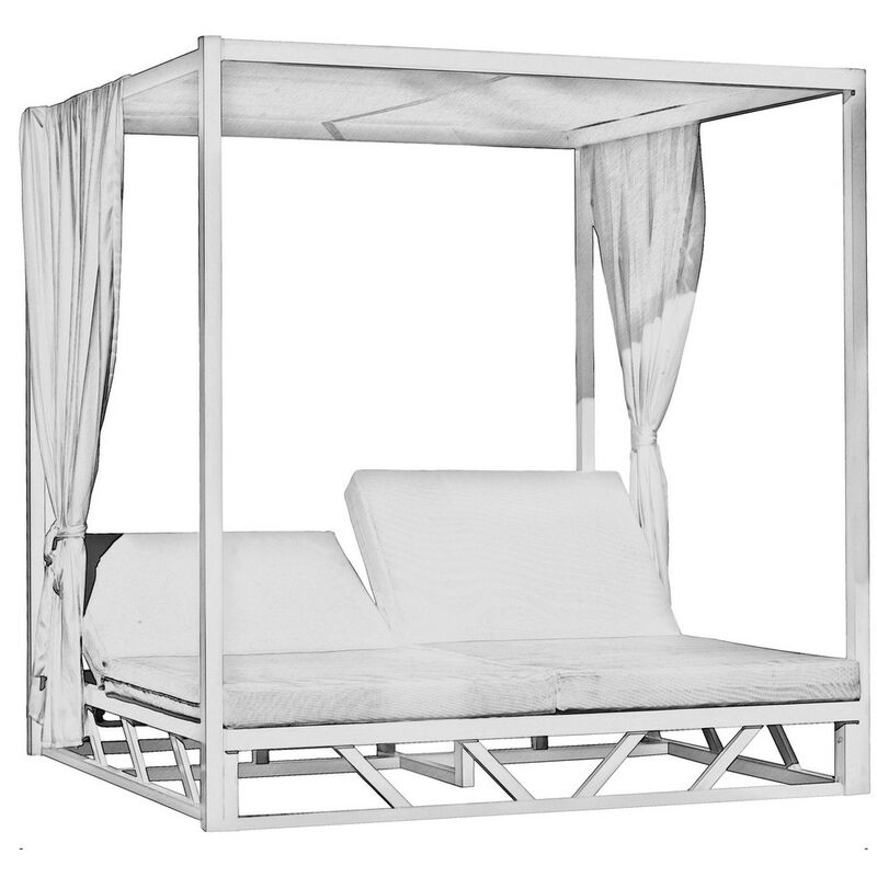 Hevea - Lit de jardin Balinaise BALINESA-210 - Finition blanc, tissus blanc - 2 places