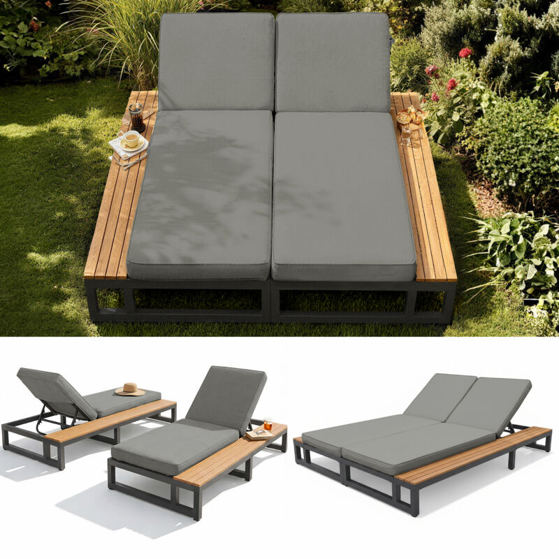 Lit de jardin double 184x159x73 cm, dossier réglable 4 positions, métal et tissu imperméable gris
