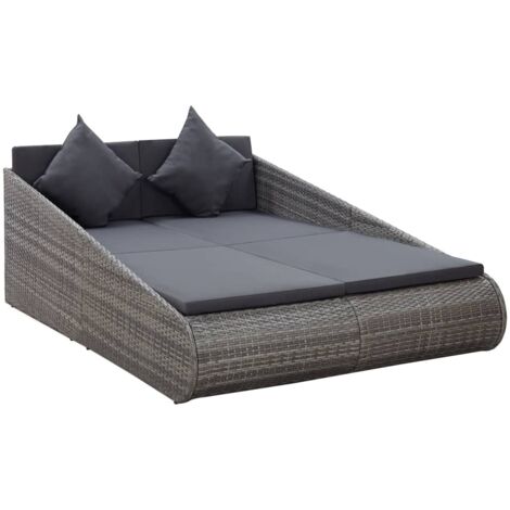 Lit de jardin Gris 200x139 Résine tressée
