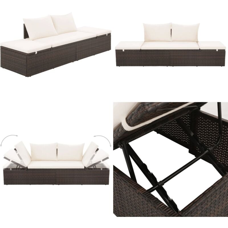 Vidaxl - Lit de jardin Marron 195x60 cm Résine tressée - lit de salon - lits de salon - Home & Living - Brun