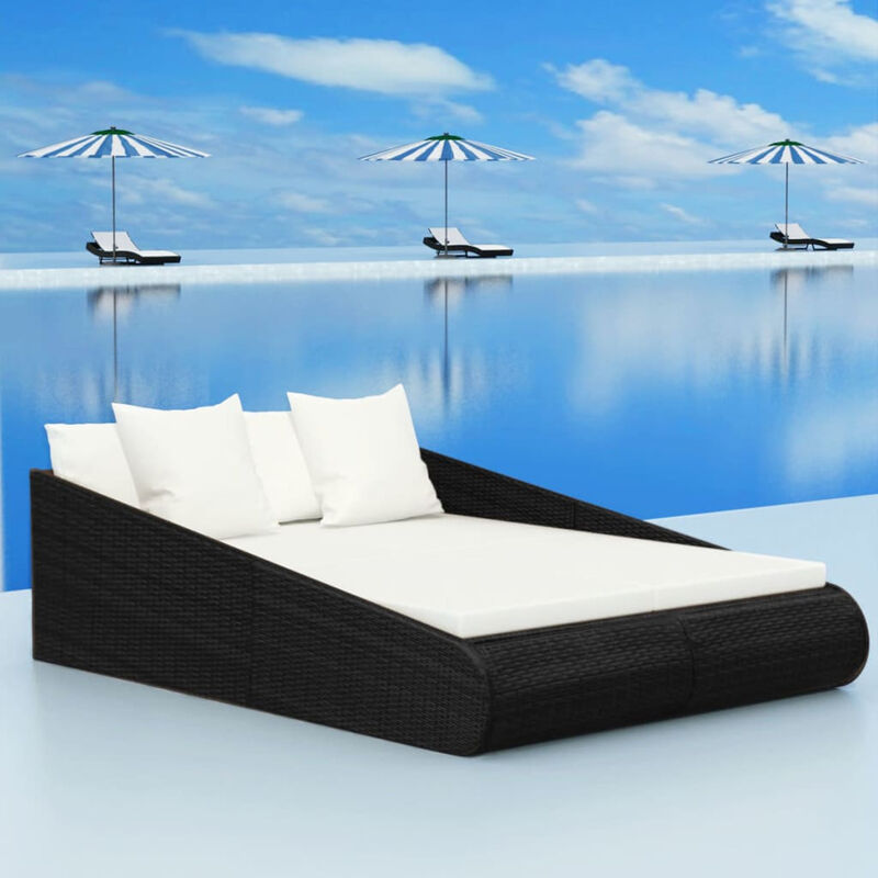 Lit de jardin Noir 201x139 cm Resine tressee