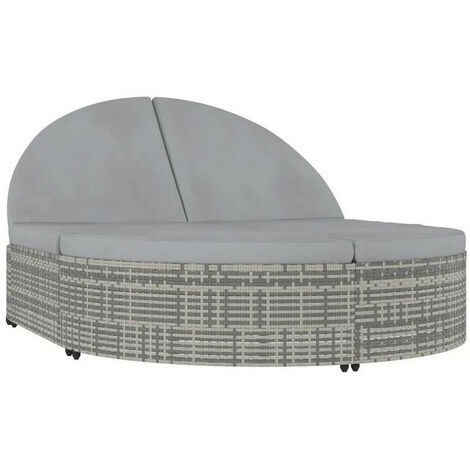 Lit de jardin polyester et résine tressée gris Methy