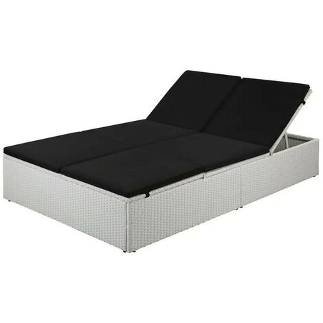 Lit de jardin résine tressée blanche et polyester noir Imia