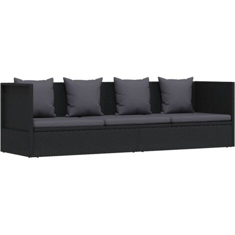 Lit de jardin，Transat, bain de soleil, chaise longue avec coussin et oreiller Résine tressée Noir XZZZ794487