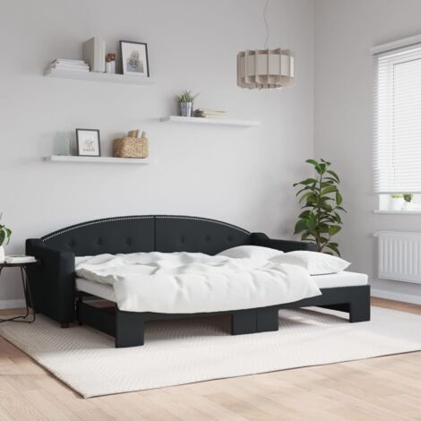 Lit de jour - 80x200 cm, Lit simple,Lit adulte et enfants avec lit gigogne noir tissu GRE485334 DESIGN IN