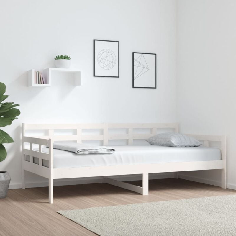 Lit simple - 90x190 cm, Lit de jour sans matelas blanc bois de pin massif FR659710 design in