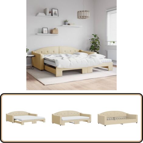 Lit de jour avec gigogne et matelas crème 100x200 cm tissu - Canapé Lit - Lit Gigogne - Lit Convertible - Meuble Multifonction - Literie