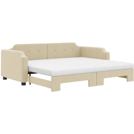 Lit de jour avec gigogne et matelas crème 100x200 tissu