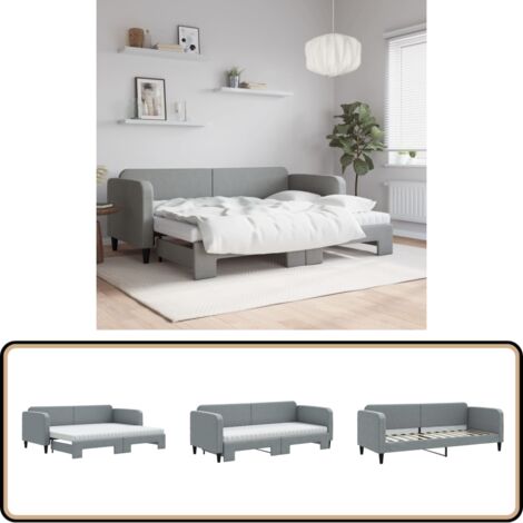 Lit de jour avec gigogne et matelas gris clair 80x200 cm tissu - Canapé Lit - Lit Gigogne - Lit Convertible - Meuble Multifonction - Literie