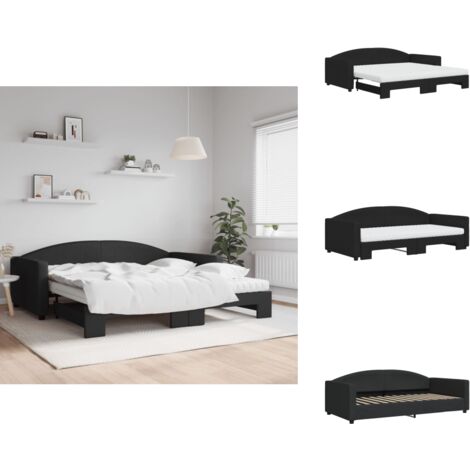 Lit de jour avec gigogne et matelas noir 100x200 cm tissu - Lit De Jour Avec Lit Gigogne - Lits De Jour Avec Lits Gigognes - Canapé-lit - Lit D'appoint