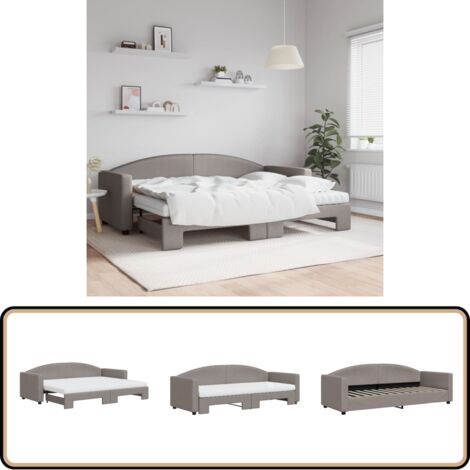 Lit de jour avec gigogne et matelas taupe 80x200 cm tissu - Canapé Convertible - Lit Gigogne - Lit Invité - Meuble Multifonctionnel - Literie