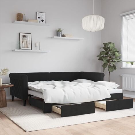 Lit de jour avec gigogne et tiroirs-Canapé-lit avec Rangement noir 90x190 cm velours 445103