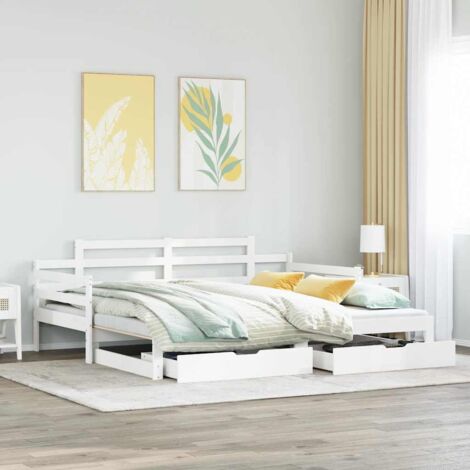 Lit de jour avec gigogne et tiroirs-Canapé-lit avec Rangement sans matelas blanc 80x200cm 813612
