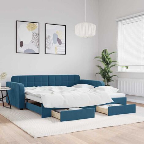 Lit de jour avec gigogne et tiroirs-Canapé-lit avec Rangement sans matelas bleu 100x200cm 115846