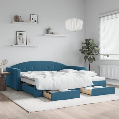 Lit de jour avec gigogne et tiroirs-Canapé-lit avec Rangement sans matelas bleu 100x200cm 950019