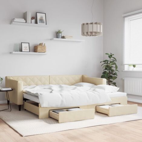 Lit de jour avec gigogne et tiroirs-Canapé-lit avec Rangement sans matelas crème 90x200cm 377056