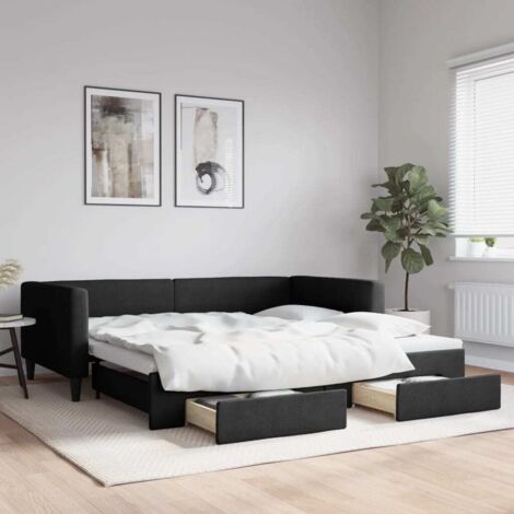 Lit de jour avec gigogne et tiroirs-Canapé-lit avec Rangement sans matelas noir 100x200cm 959993