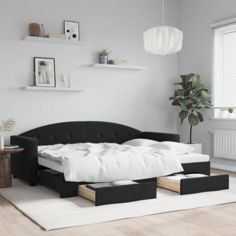 Lit de jour avec gigogne et tiroirs-Canapé-lit avec Rangement sans matelas noir 80x200 cm 853800
