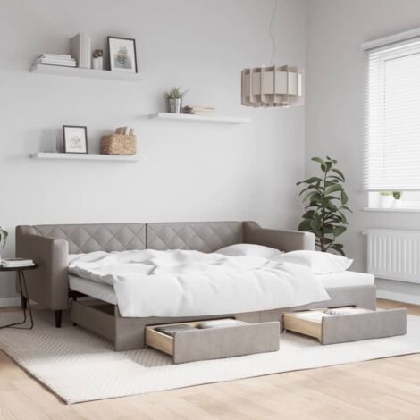 Lit de jour avec gigogne et tiroirs-Canapé-lit avec Rangement sans matelas taupe 90x200cm 587016