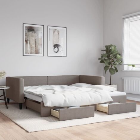 Lit de jour avec gigogne et tiroirs-Canapé-lit avec Rangement taupe 100x200 cm tissu 652575