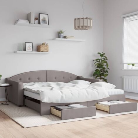 Lit de jour avec gigogne et tiroirs-Canapé-lit avec Rangement taupe 100x200 cm tissu 921811
