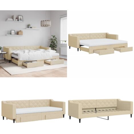 Lit de jour avec gigogne et tiroirs crème 80x200 cm tissu - Canapé-lit - Lit gigogne