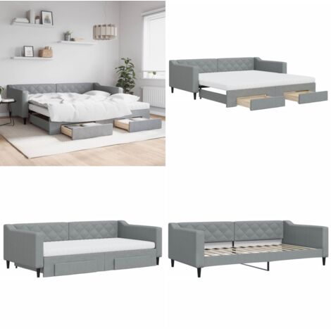 Lit de jour avec gigogne et tiroirs gris clair 100x200 cm tissu - Canapé Convertible - Lit Gigogne - Meuble Multifonction - Rangement Intégré - Literie Confortable - Home & Living