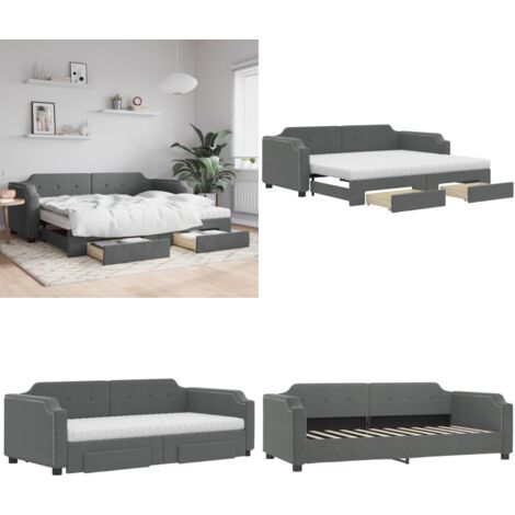 Lit de jour avec gigogne et tiroirs gris foncé 90x200 cm tissu - Canapé Lit - Lit Gigogne - Meuble Multifonctionnel - Lit D'appoint - Rangements Intégrés - Home & Living