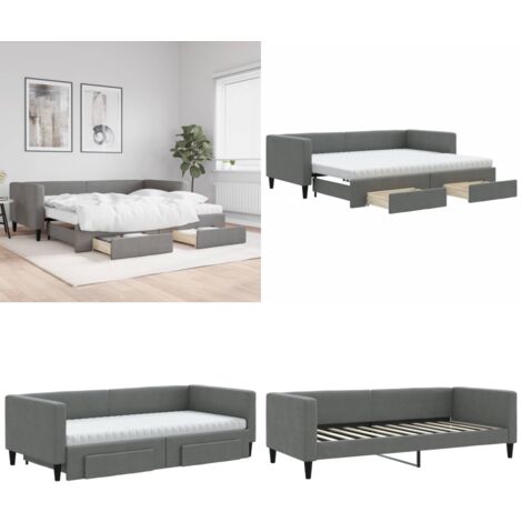 Lit de jour avec gigogne et tiroirs gris foncé 90x200 cm tissu - Lit De Jour - Canapé Lit - Lit Gigogne - Meuble Multifonctionnel - Lit D'appoint - Home & Living