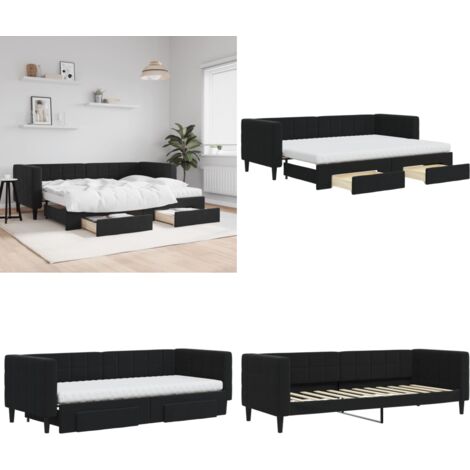 Lit de jour avec gigogne et tiroirs noir 80x200 cm velours - Canapé Convertible - Lit Gigogne - Meuble Multifonctionnel - Lit Invité - Rangements Intégrés - Home & Living