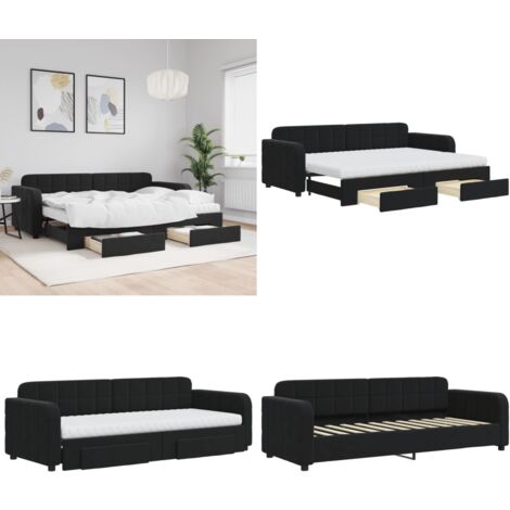 Lit de jour avec gigogne et tiroirs noir 80x200 cm velours - Canapé Lit - Lit Gigogne - Meuble Multifonction - Lit D'appoint - Literie - Home & Living
