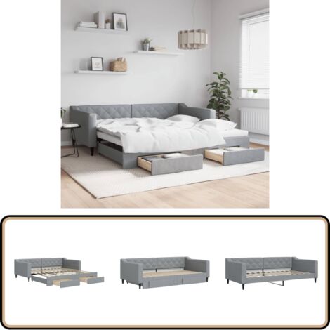 Lit de jour avec gigogne et tiroirs sans matelas 100x200 cm - Canapé Convertible - Lit D'appoint - Meuble Multifonction - Rangements Intégrés - Literie