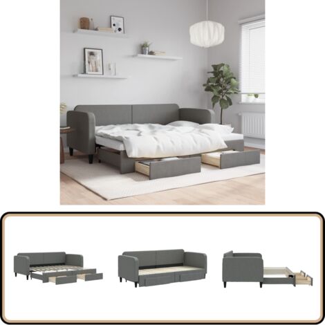 Lit de jour avec gigogne et tiroirs sans matelas 80x200 cm - Canapé Convertible - Lit Gigogne - Meuble Multifonction - Rangement Intégré - Literie