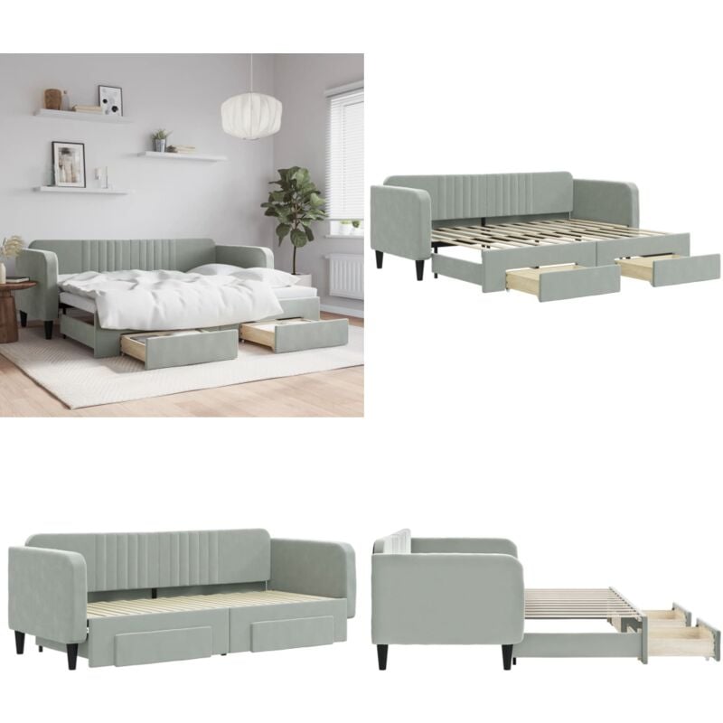 Lit de jour avec gigogne et tiroirs sans matelas 80x200 cm - Canapé Lit - Lit Gigogne - Meuble Multifonctionnel - Lit D'appoint - Design Moderne