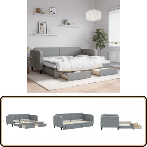 Lit de jour avec gigogne et tiroirs sans matelas 80x200 cm - Canapé Lit - Lit Gigogne - Meuble Multifonctionnel - Lit D'appoint - Rangements Intégrés