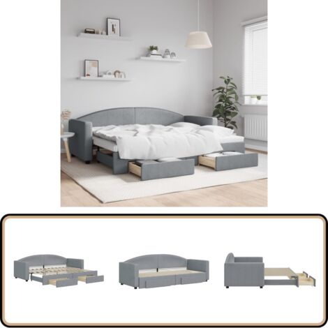 Lit de jour avec gigogne et tiroirs sans matelas 80x200 cm - Lit De Jour - Canapé Lit - Lit Gigogne - Meuble Multifonction - Rangements Intégrés