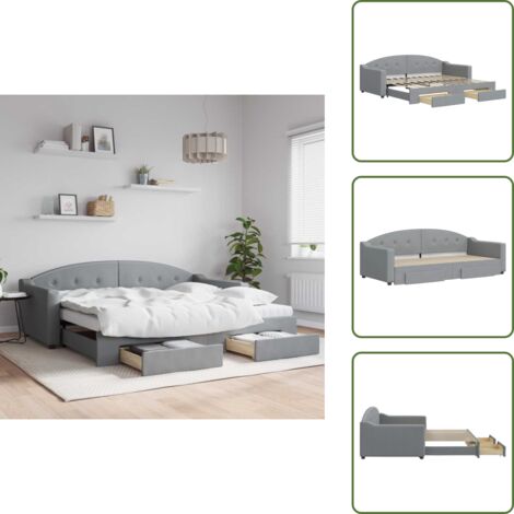 Lit de jour avec gigogne et tiroirs sans matelas 90x200 cm - Canapé Lit - Lit Gigogne - Meuble Multifonctionnel - Lit D'appoint - Rangements Intégrés