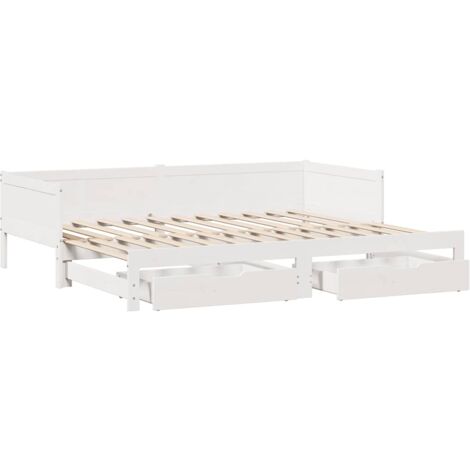 Lit de jour avec gigogne et tiroirs sans matelas blanc 90x190cm vidaXL
