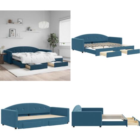 Lit de jour avec gigogne et tiroirs sans matelas bleu 100x200cm - Canapé-lit - Lit gigogne