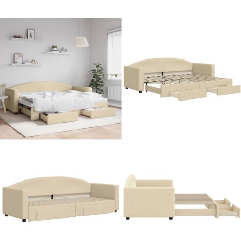 Lit de jour avec gigogne et tiroirs sans matelas crème 80x200cm - Canapé Lit - Lit Gigogne - Lit D'appoint - Meuble Multifonctionnel - Rangements Intégrés - Home & Living