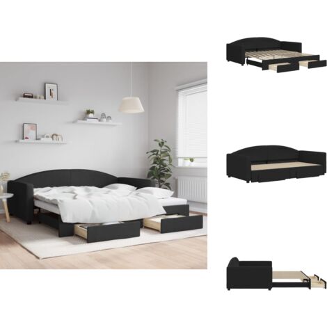 Lit de jour avec gigogne et tiroirs sans matelas noir 100x200cm - Lit De Jour Avec Lit Gigogne - Lits De Jour Avec Lits Gigognes - Canapé-lit - Lit D'appoint